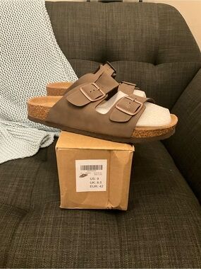 Fitory Balance Men’s Sandals Arch Support Slides with Adjustable Buckle Straps
